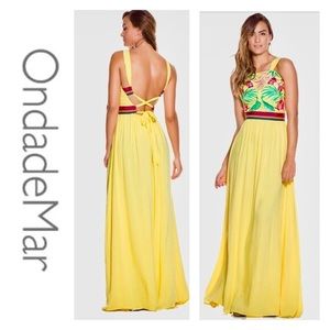 Yellow OndadeMar Embroidered floral Maxi Dress
